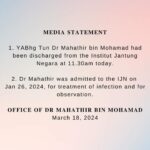 Mahathir Mohamad Instagram - 𝐌𝐄𝐃𝐈𝐀 𝐒𝐓𝐀𝐓𝐄𝐌𝐄𝐍𝐓 1. YABhg Tun Dr Mahathir bin Mohamad had been discharged from the Institut Jantung Negara at 11.30am today. 2. Dr Mahathir was admitted to the IJN on Jan 26, 2024, for treatment of infection and for observation. 𝐎𝐅𝐅𝐈𝐂𝐄 𝐎𝐅 𝐃𝐑 𝐌𝐀𝐇𝐀𝐓𝐇𝐈𝐑 𝐁𝐈𝐍 𝐌𝐎𝐇𝐀𝐌𝐀𝐃 March 18, 2024