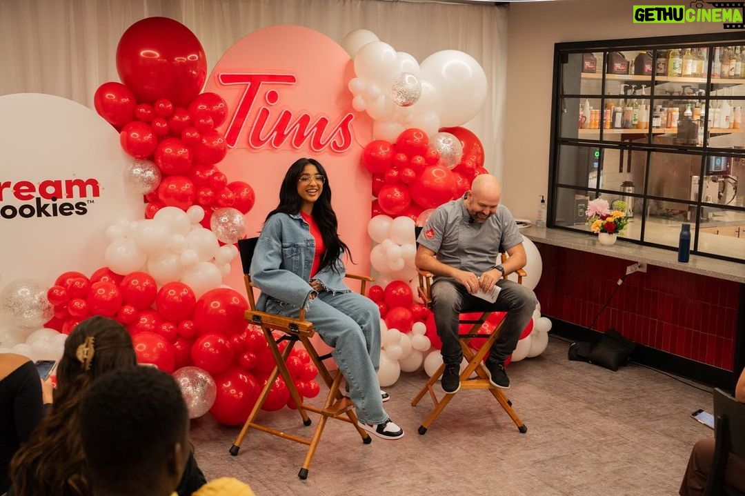 Maitreyi Ramakrishnan Instagram - I can’t believe I got to work with @timhortons to help launch their NEW Dream Cookies! Seriously, I can’t believe it because it really doesn’t feel like work when you’re partnering with a brand that truly is such a key part of how you’ve grown up (because I’m a Mississauga Suburban gal). I’ve always been team cookies, so this partnership was so perfect throughout the whole process. Being able to shoot a commercial (that also has my brother in it?!) and host so many lovely folks for a tasting event at the Tim Hortons Test Kitchen was a blast. To be very honest, it felt like a wedding between me and Tim Hortons and honestly I’m okay with that. If you get the chance to try out the new Dream Cookies, let me know! Or let me know your favourite items from Tims. ALL THE DREAM COOKIES AND AN EVERYTHING BAGEL TOASTED WITH HERB AND GARLIC CREAM CHEESE FOR THE WIN!❤️🇨🇦