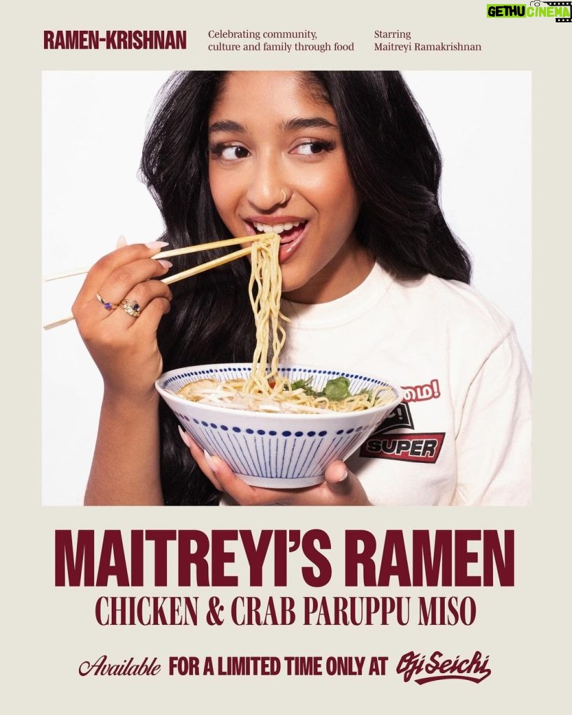 Maitreyi Ramakrishnan Instagram - the RAMEN-KRISHNAN is now available at @ojiseichi❤️🍜 This collaboration has been so amazing and I am beyond excited to finally get to share it out into the world. I got to blend Tamil flavours into both the ramen and icecream to get something truly amazing. Both are ammah approved because she helped too! We love being Tamil, and we love supporting local businesses in this household so try it while you can (because it’s only available for a limited time)! also huh what interesting clothes I’m wearing… it looks like something I designed myself… I wonder if they’d be available to the public… guess we’ll have to wait👀❤️
