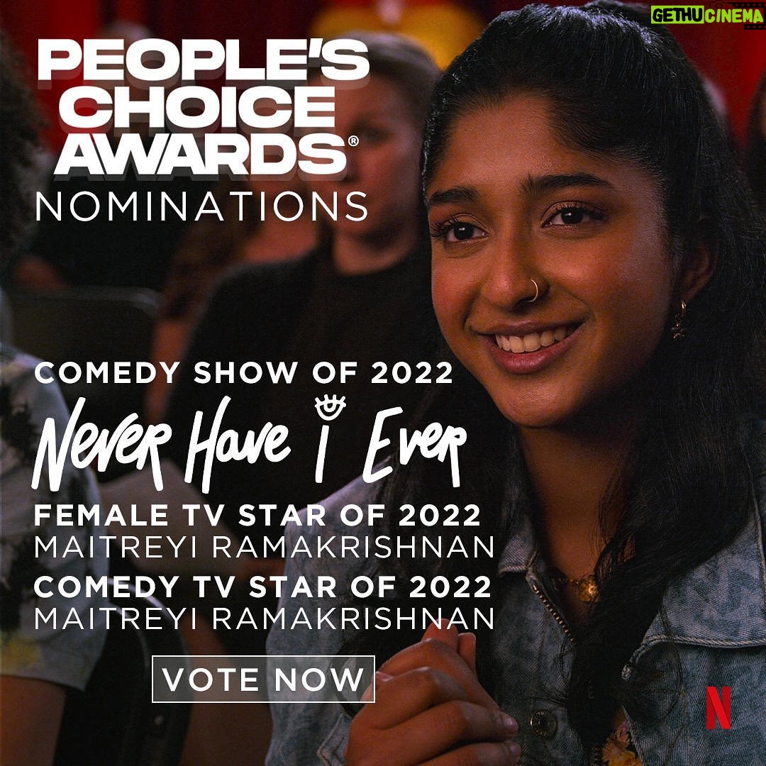 Maitreyi Ramakrishnan Instagram - This. Is. Wild!!😱❤️ Thank you guys so much for these insane nominations. It’s always so awesome to see such hype over @peopleschoice because it’s coming straight from the fans!! So much love to you all. Seriously I am so thankful and am always happy to make people laugh through comedy❤️ Link is in my bio to vote (you can vote every day!) #PCAs