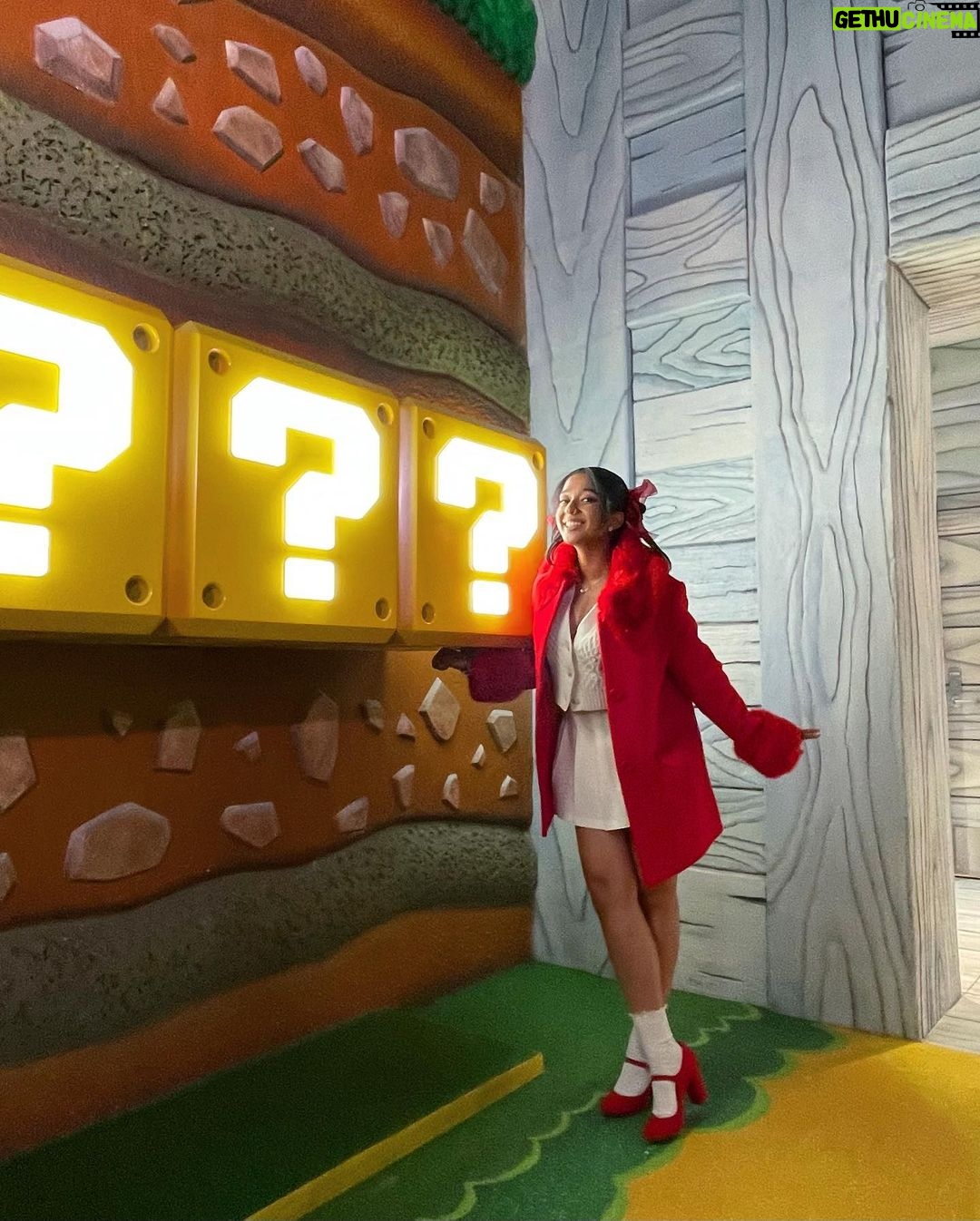 Maitreyi Ramakrishnan Instagram - Words can’t even describe how happy I was to be on a red carpet talking about my love for Nintendo and then get to go to the Super Nintendo World theme park right after. But I can say I cried just walking through the park and honestly I’m not ashamed about it. Childhood dreams came true😭🍄 Huge thankyou to @unistudios and @nintendoamerica for such an amazing time❤️ swipe to the end for a (not really) surprise Universal Studios Hollywood