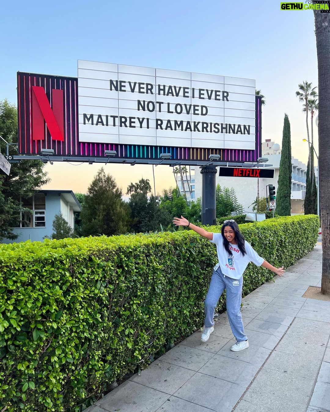 Maitreyi Ramakrishnan Instagram - When you’ve been asked if you plan on shortening your name or asked if you have a nickname to make it easier for THEM, this can get you feeling emotional. I’ve said this before but I’ll say it again, RESPECT PEOPLES NAMES! If they choose to have a long name, nickname, or a completely new name: respect it. Respect how they want it spelt AND pronounced. Thank you to the amazing folks @netflix who got this up there and believe in my long name. Shoutout to all the folks with “complicated” names. Your name holds power and is absolutely amazing. 20 letters long, still going strong❤️ Sunset Boulevard, LA.