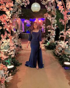 Malak Ahmed Zaher Instagram - In my ultimate favorite color💙✨ 👗@eslam_saad_designer 💄 @dinaelkasheff 💇🏻‍♀️ @alfredandmina 💎 @iramjewelry_
