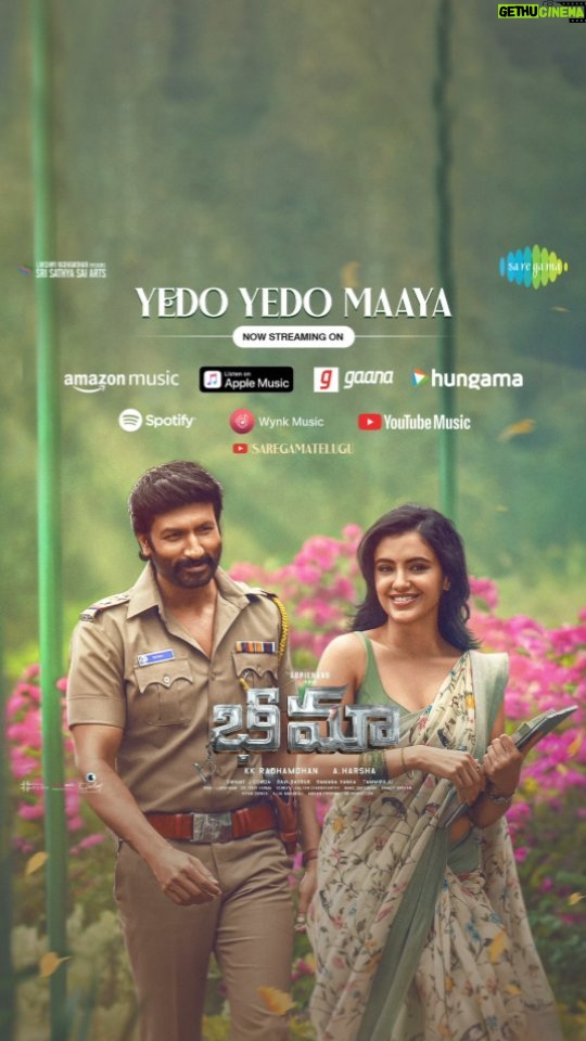 Malvika Sharma Instagram - The Mesmerizing #YedoYedoMaaya Song from #BHIMAA is Now Streaming On All Platforms!♥️🎧 🔗Link in Story 🎬#BHIMAAonMARCH8th @yoursgopichand @nimmaaharsha @priyabhavanishankar @malvikasharmaofficial @ravibasrur #KKRadhamohan