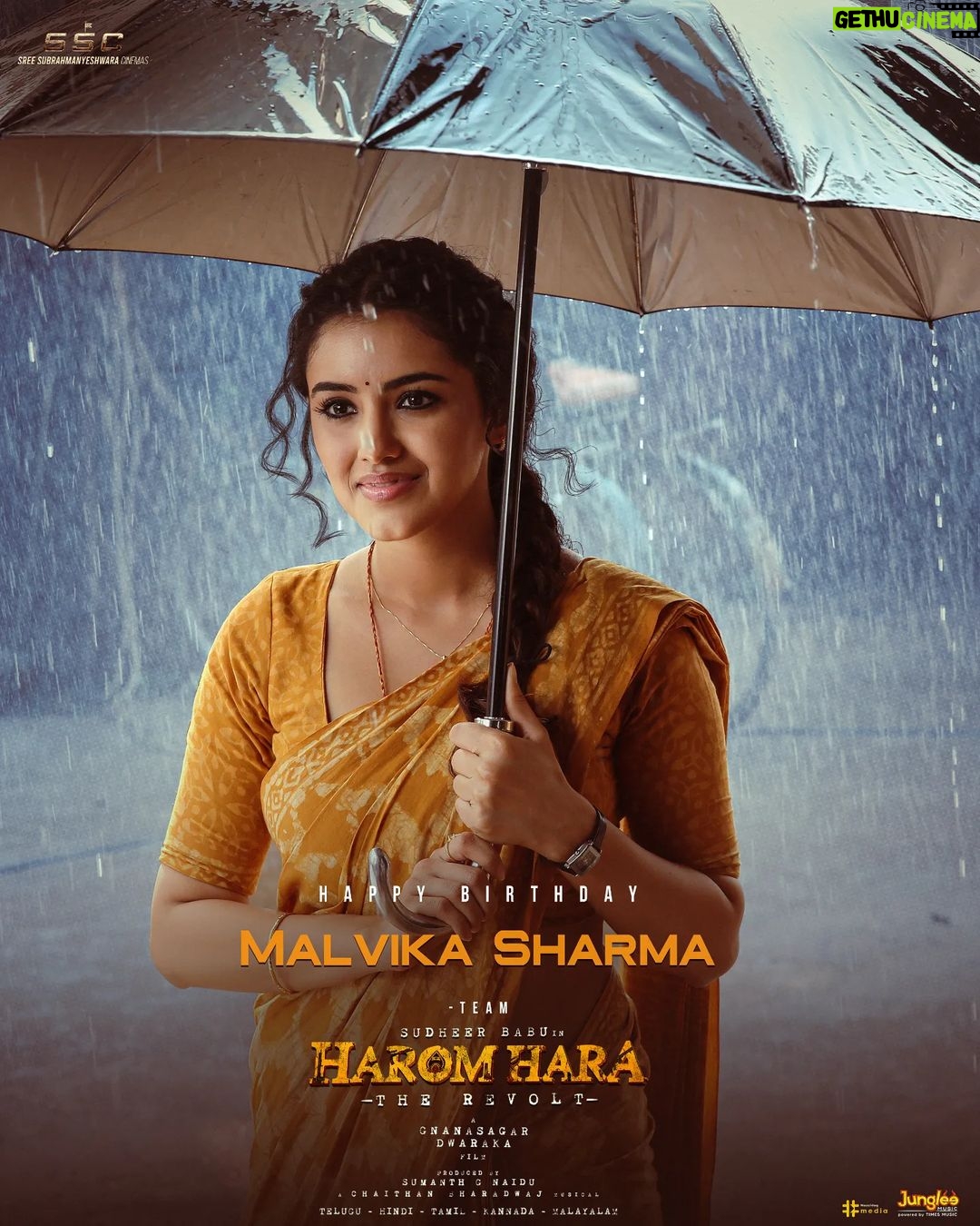 Malvika Sharma Instagram - సుబ్రహ్మణ్యం తరఫునుంచి జన్మదిన శుభాకాంక్షలు అమ్మి!♥️ Team #HaromHara wishes the Gorgeous Devi aka @malvikasharmaofficial a Very Happy Birthday🎉🔥 #HBDMalvikaSharma @isudheerbabu @gnanasagardwaraka @sumanth_naiduuu @chaitanbharadwaj @foxy_here @raviteja_girijala @sscoffl @jungleemusicsouth @ursvamsishekar @haashtagmedia @youwemedia