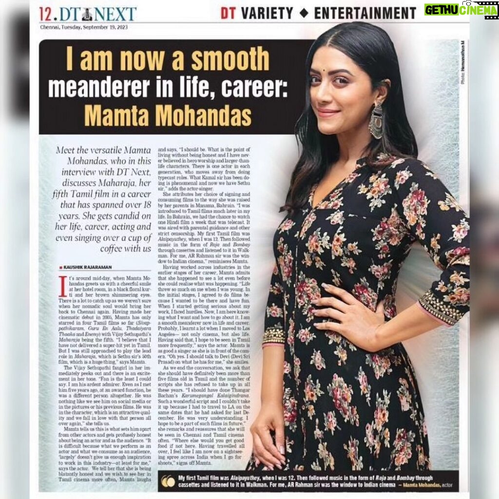 Mamta Mohandas Instagram - Actor-Singer @mamtamohan in this interview with @iamkaushikr, discusses Maharaja, her fifth Tamil film in a career that has spanned over 18 years. She gets candid on her life, career, acting and even singing over a cup of coffee with us. Link in bio! @dir_nithilan @actorvijaysethupathi @anuragkashyap10 @passionstudiosoffl_ @therouteofficial @thinkstudiosind @jagadish_palanisamy #VijaySethupathi50 #VJS50 #VijaySethupathi #MakkalSelvan #cinemanews #Kollywood #EntertainmentNews #MamtaMohandas #Maharaja #dtnext #dtnextnews #dtnextcinema #dtnextentertainment