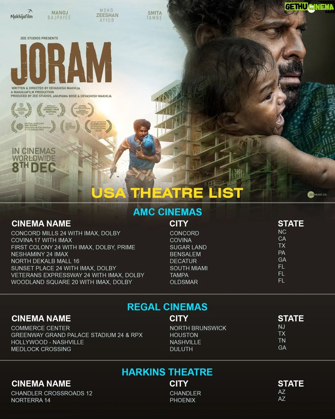 Manoj Bajpayee Instagram - Step into Dasru's world as he confronts danger for his survival. The captivating story is now playing in theatres overseas. Book your tickets now (Link in bio) #Joram in cinemas tomorrow. @zeestudiosofficial @mohdzeeshanayyub @nakedindianfakir @village_at_makhijafilm @nowitsabhi @smitatambe @tannishtha_c @meghamathurhere @nimmyraphel @bose.anupama @deepaksimhal @piyushputy @avrobanerjee @mangeshdhakde @sidmeer @viraj_selot @ipankajbatra @joshi.ashvin @dhiman.karmakar @castingbay @ashimaavasthi @callmenabo @zeemusiccompany