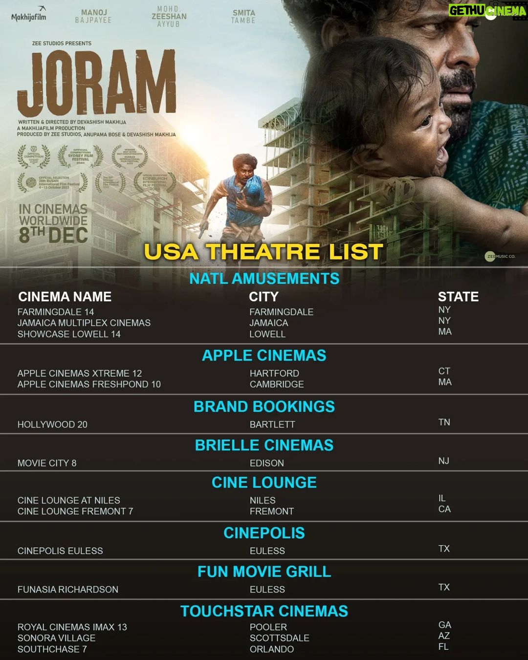 Manoj Bajpayee Instagram - Step into Dasru's world as he confronts danger for his survival. The captivating story is now playing in theatres overseas. Book your tickets now (Link in bio) #Joram in cinemas tomorrow. @zeestudiosofficial @mohdzeeshanayyub @nakedindianfakir @village_at_makhijafilm @nowitsabhi @smitatambe @tannishtha_c @meghamathurhere @nimmyraphel @bose.anupama @deepaksimhal @piyushputy @avrobanerjee @mangeshdhakde @sidmeer @viraj_selot @ipankajbatra @joshi.ashvin @dhiman.karmakar @castingbay @ashimaavasthi @callmenabo @zeemusiccompany