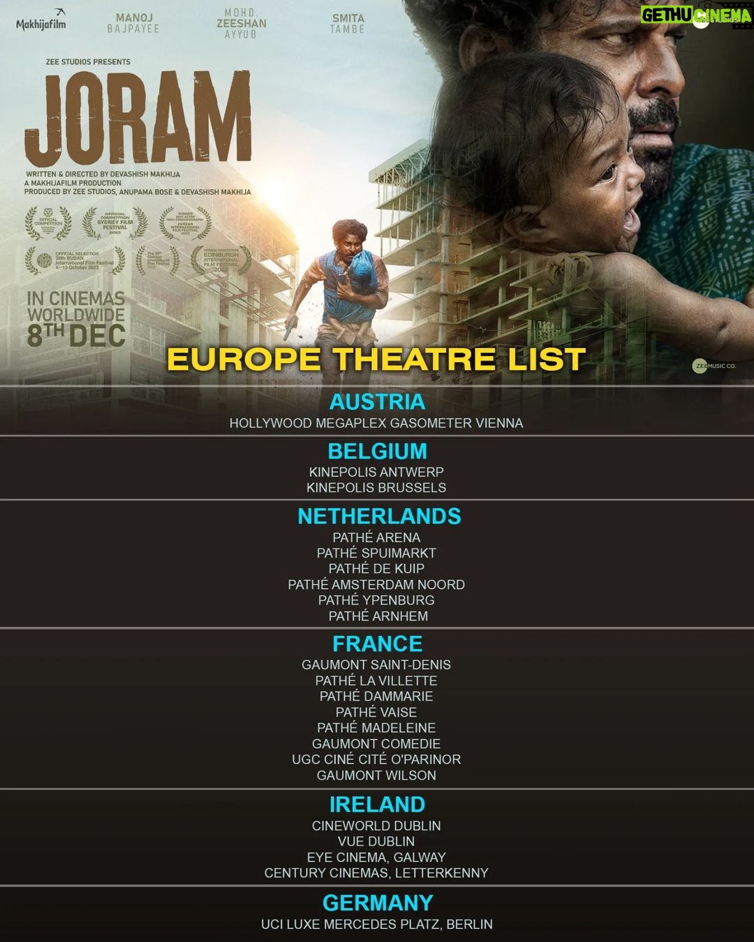 Manoj Bajpayee Instagram - Step into Dasru's world as he confronts danger for his survival. The captivating story is now playing in theatres overseas. Book your tickets now (Link in bio) #Joram in cinemas tomorrow. @zeestudiosofficial @mohdzeeshanayyub @nakedindianfakir @village_at_makhijafilm @nowitsabhi @smitatambe @tannishtha_c @meghamathurhere @nimmyraphel @bose.anupama @deepaksimhal @piyushputy @avrobanerjee @mangeshdhakde @sidmeer @viraj_selot @ipankajbatra @joshi.ashvin @dhiman.karmakar @castingbay @ashimaavasthi @callmenabo @zeemusiccompany