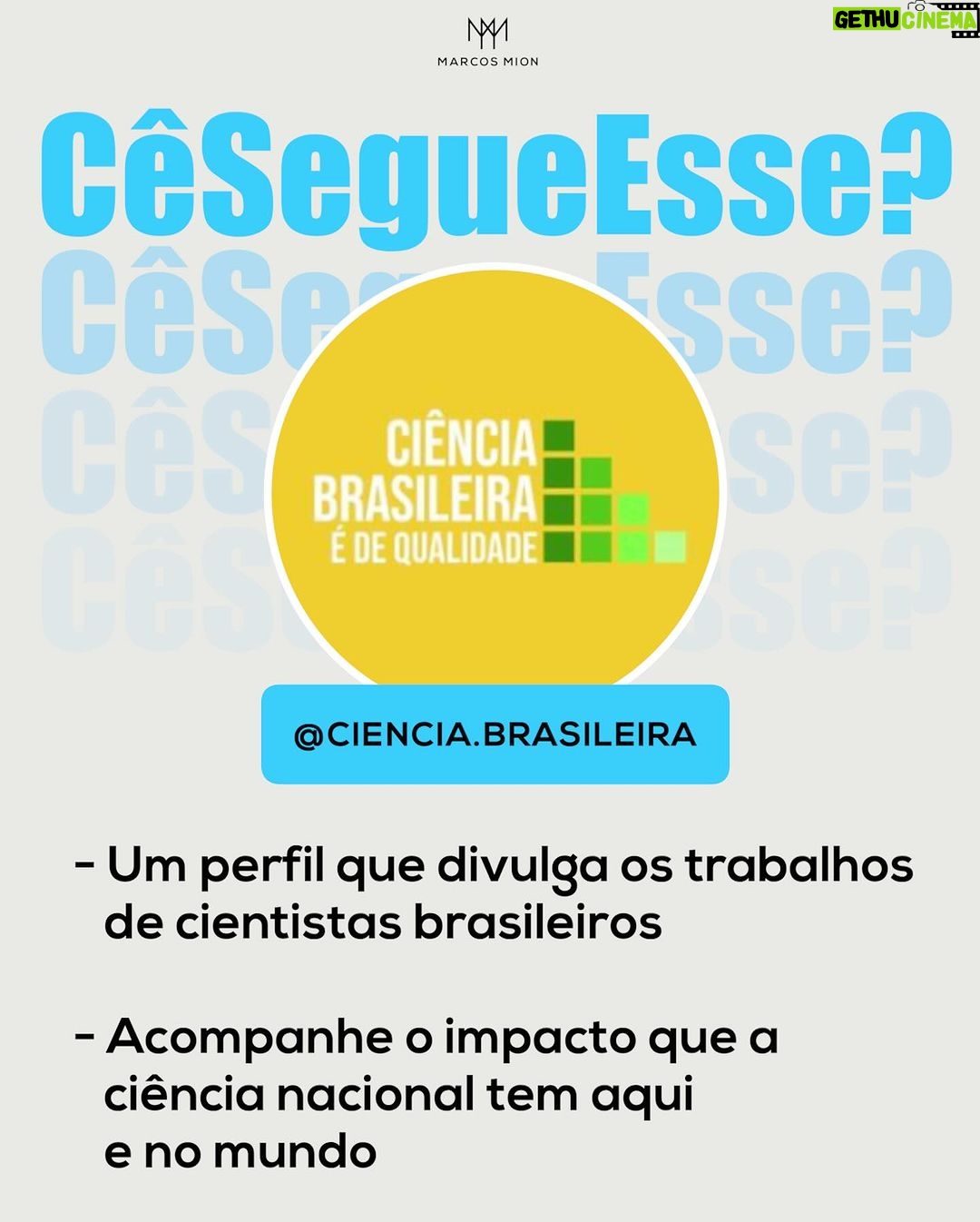 Marcos Mion Instagram - SERÁ QUE VOCÊ CONHECE ESSE PERFIS?🤔👇 Chegou mais uma edição incrível do #CeSegueEsse, com indicações que vão diversificar o seu feed: 💥 Geisa Farini (@geisafarini): Conheça o perfil inspirador dessa engenheira de software cega. Em suas postagens, ela compartilha seu dia a dia como profissional de tecnologia. Além disso, usa seu espaço para disseminar informação e muita conscientização sobre acessibilidade e inclusão no ambiente de trabalho e na sociedade em geral. 💥 Bruno Pirozzi (@bruno_pirozzi): um profissional do audiovisual que analisa em vídeos curtos cenas de filmes, clipes, e até campanhas publicitárias, sempre compartilhando detalhes exclusivos sobre o processo criativo por trás de cada cena. Uma visão única do mundo audiovisual com uma linguagem fácil que vai encantar a todos. 💥 Ciência Brasileira (@ciencia.brasileira): um perfil que se dedica a divulgar trabalhos e pesquisas desenvolvidos por cientistas nacionais, com uma linguagem simples e acessível. que tem como missão popularizar a ciência desenvolvida no país, visando a importância do trabalho e investimentos, que muitas vezes ainda não são valorizados. Qual perfil com até 250K de inscritos você indicaria pra aparecer aqui na próxima semana??? COMENTE ⤵️