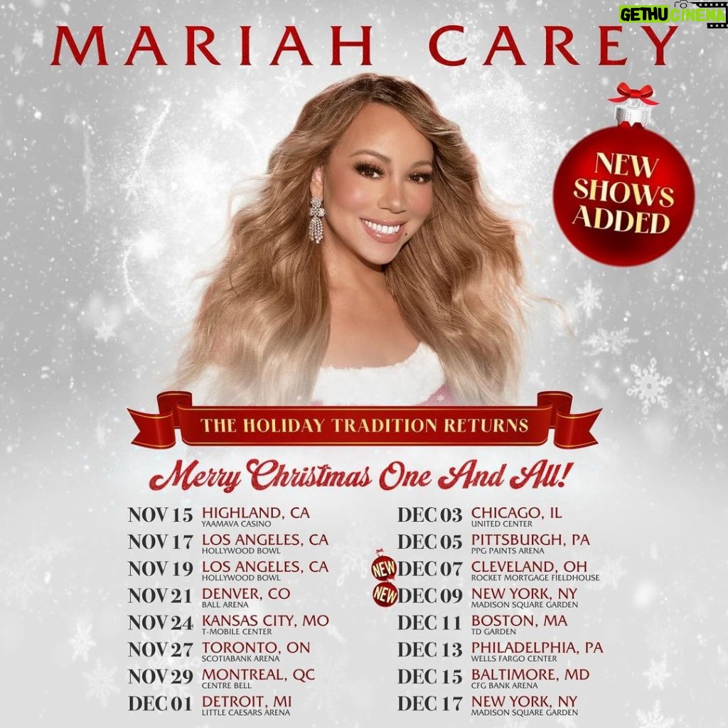 Mariah Carey Instagram - Happy to announce more dates on my Merry Christmas One And All! tour 🎙️🎄Come celebrate with me in Cleveland on 12/7 and in New York on 12/9. Tickets go on sale this Friday at 9am at LiveNation.com