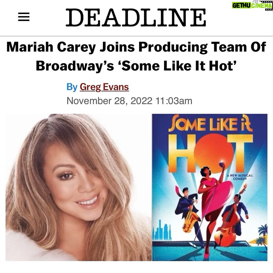 Mariah Carey Instagram - Beyond excited to join this amazing production! @somelikeithotmusical is now in previews on Broadway at the Shubert Theater, and opens on Dec. 11! π₯πΆπ₯