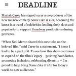 Mariah Carey Instagram - Beyond excited to join this amazing production! @somelikeithotmusical is now in previews on Broadway at the Shubert Theater, and opens on Dec. 11! 🔥🎶🔥