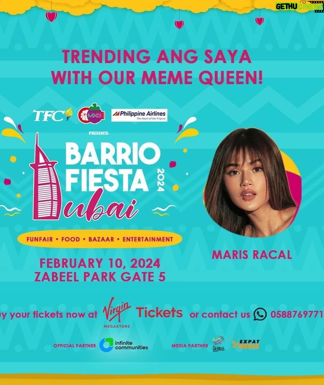 Maris Racal Instagram - See you in a month, Dubai!! swipe to see the last slide for deets :) 1 MONTH TO GO Barrio Fiesta Dubai 2024 na! Excited ako to see you all on February 10, Saturday at Zabeel Park Gate 5. For sure na all out ang saya dahil makakasama ko sila Francine Diaz, Seth Fedelin and syempre ang ultimate heartthrob Papa P, Piolo Pascual! So get your tickets now at Virgin Megastores or online π https://bit.ly/BarrioFiestaDubai2024 #BarrioFiestaDubai2024