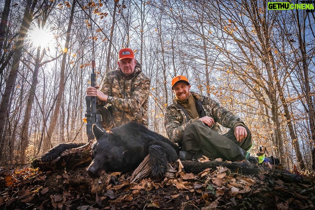 Mark Calaway Instagram - A fun couple of days in the woods with good friends! We were successful on getting our buddy Mark AKA the @undertaker his first black bear! 🐶 🐻