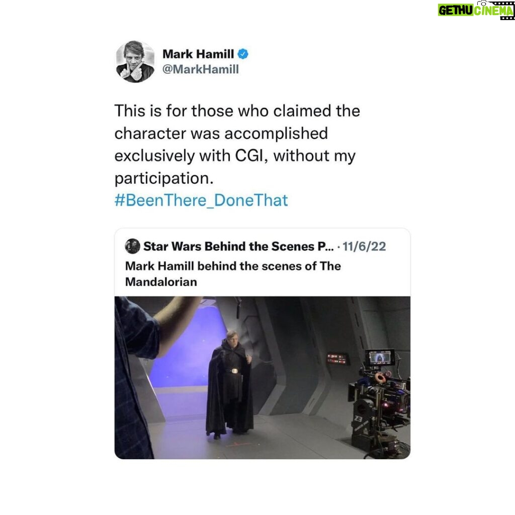 Mark Hamill Instagram - This is for those who claimed the character was accomplished exclusively with CGI, without my participation. #BeenThere_DoneThat