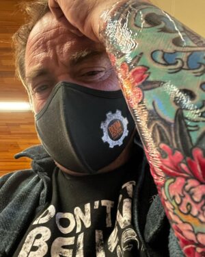 Mark Sheppard Instagram - On my way to @factsconvention Belgium! Fresh ink from @kevin_f_quinn @1111ad_tattoo #spnfamily