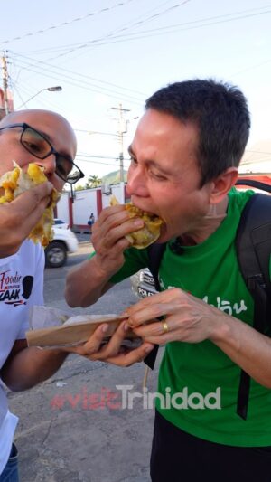 Mark Wiens Instagram - Trinidad and Tobago!! 🇹🇹 Ultimate street food tour in Port of Spain - starting with some fresh dosti roti, stuffed with pumpkin, potato, curry beef, and hot peppa 🌶 so good!! Watch the full video now - link in my bio. With @foodietaleswithzaak huge thanks to @booktrinidad #visitTrinidad #trinidadandtobago #food