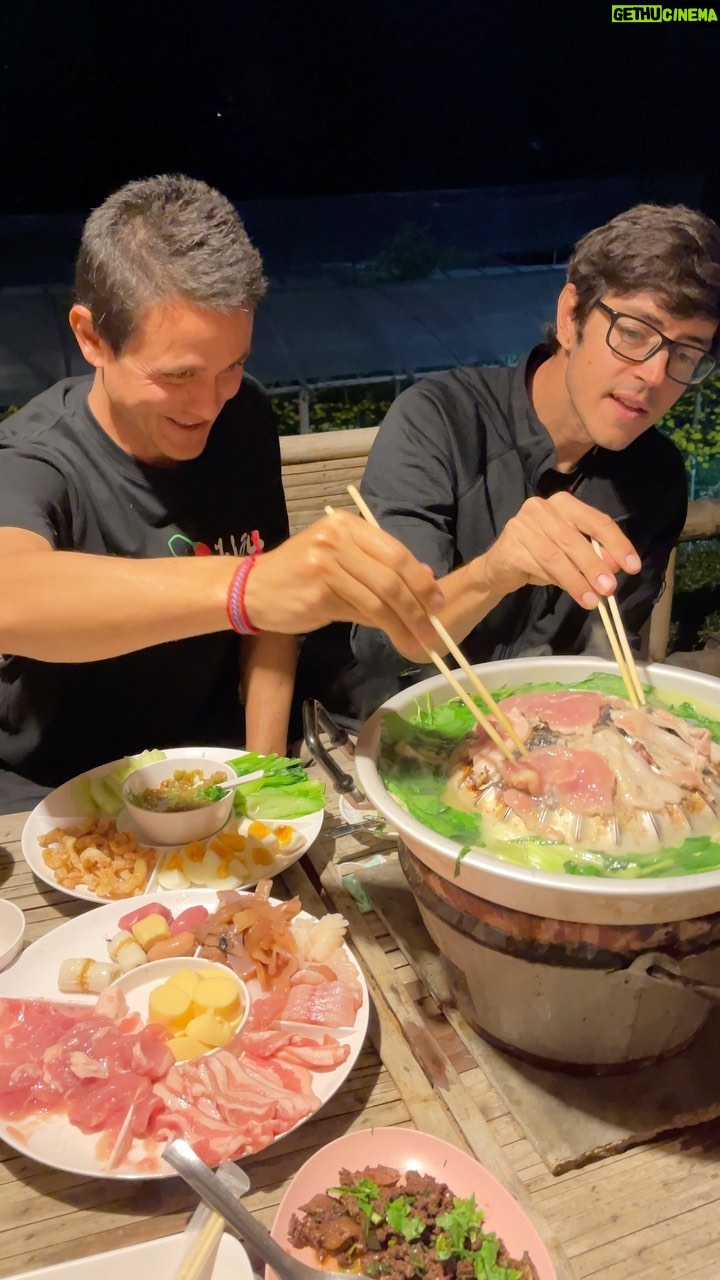 Mark Wiens Instagram - Eating moo krata (หมูกระทะ) with @kru_joel Pan bbq, a simple yet truly essential Thai meal when gathered with family and friends in the mountains! #ThaiFood #ChiangMai #หมูกระทะ
