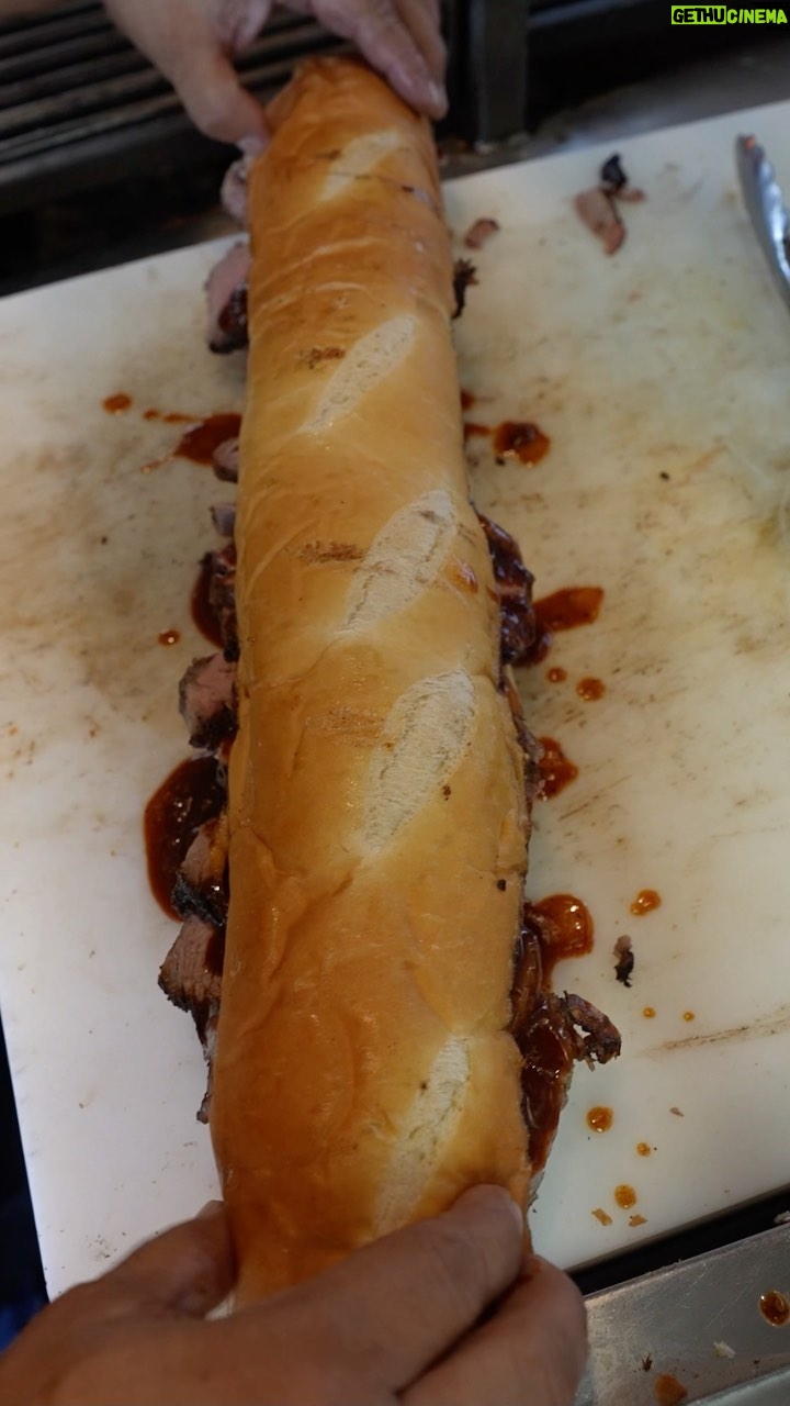 Mark Wiens Instagram - Eating an “Arm-Sized” Steak Sandwich! 🥩 With @trendieats @xtremefoodies_ @mexi_papa_adventures #tritip #steak 📍@dahickoryhousebbq #Oxnard #California Da Hickory House