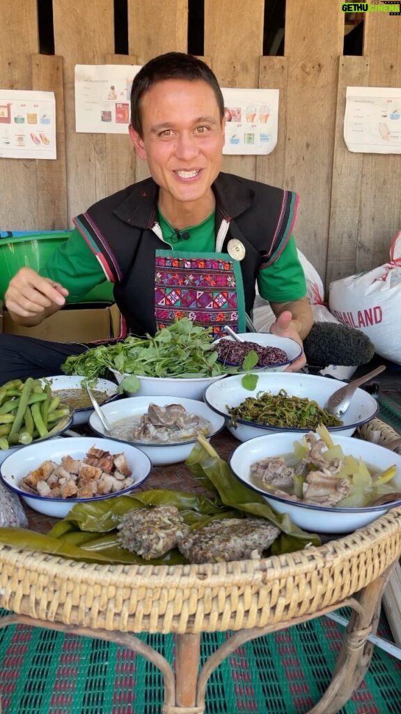 Mark Wiens Instagram - An amazing Akha hill-tribe meal, one of my favorite dishes was the laap Akha (ลาบอาข่า), pork hand minced, loaded with coriander, chili flakes, and a root called rak chu (รากชู), similar to chives. Thanks to @asian_oasis Lisu Lodge #ChiangMai #Thailand #AkhaFood