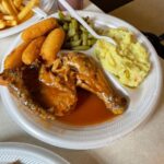 Mark Wiens Instagram - Real deal Carolina whole hog bbq, cooked with so much love and honesty. When Mrs. Grady pulled out what she called “old fashioned sauce” - 🌶 in vinegar, I was even happier! Also, best sides in the state! #GradysBBQ #NorthCarolina #bbq #homecooking Grady's BBQ