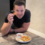 Mark Wright Instagram - Crispy coconut chilli salted prawns… absolutely sensational.🍤🍤🍤 Loads more recipes like this on @_livewright_ Ingredients: 1 packet of raw king prawns 1 cup of panko breadcrumbs 1 cup of desiccated coconut 2 eggs 1/2 cup of plain flour 1 teaspoon of chilli flakes (adjust this to your taste) Salt & Pepper to taste Sweet chilli sauce 1/2 lime Parsley Method: 1. De vein your prawns and set aside. Then set up 4 plates or bowls, one with the flour, one with the egg and one with the combined panko, coconut, chilli flakes, salt and pepper. The 4th plate will be empty ready for the coated prawns. 2. One by one, dip the prawns in the flour, followed by the egg and then fully coat in the coconut crumb mixture. 3. Put your prawns into the air fryer and spray with oil, cook for 8 minutes or until golden and crispy. 4. Add a squeeze of lime to your sweet chilli sauce then plate up your prawns topping with the chopped parsley.