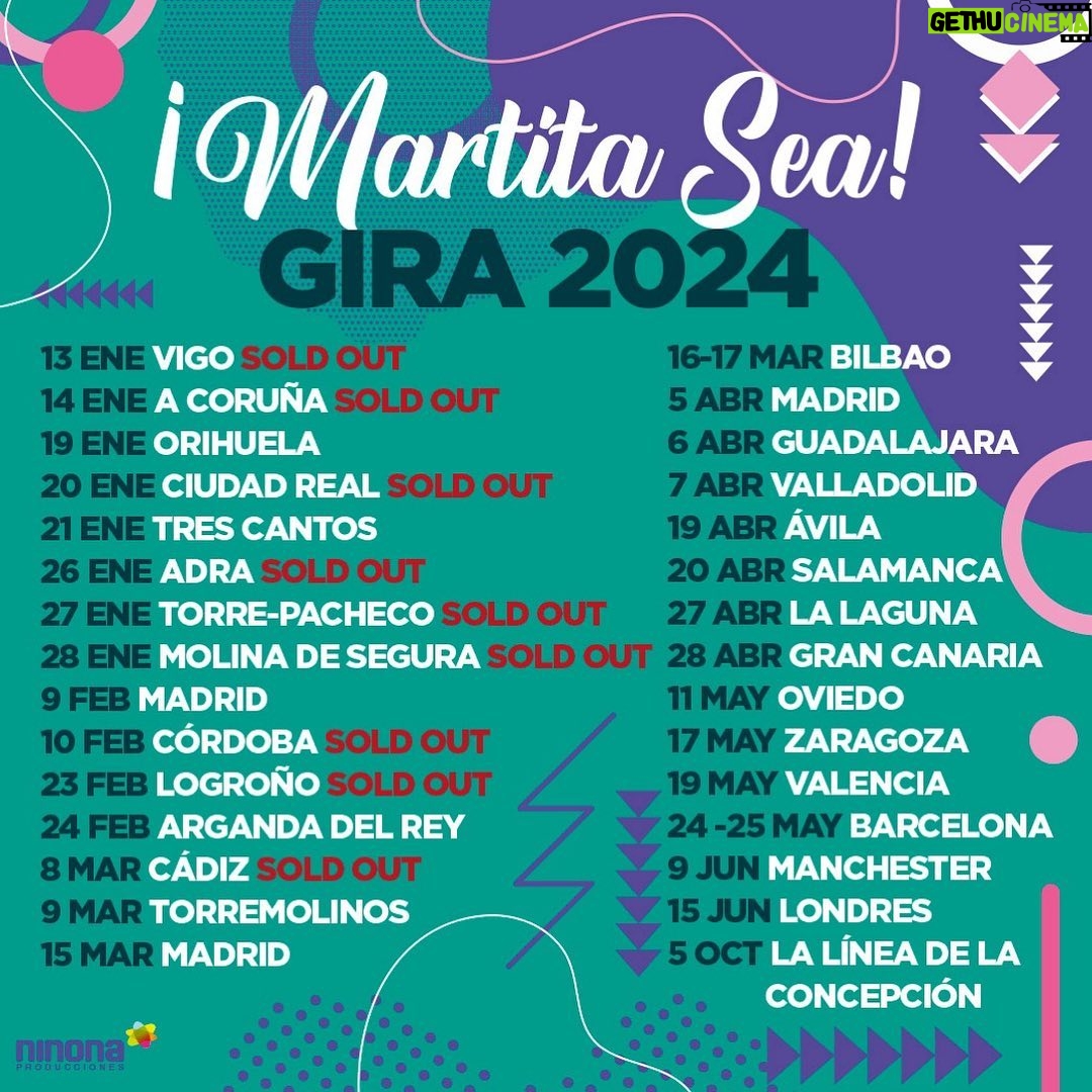 Martita de Graná Instagram - “Martita Sea” fechas Enero-Junio 2024🙌🏼 Algunas se pondrán a la venta próximamente, os voy avisando 🦥 gracias por tanto amor a este show 👌🏼👌🏼 Habrá más fechas después de verano.❤️ Entradas en www.martitadegrana.com Felicidad