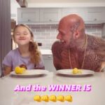 Martyn Ford Instagram - One way to get them to eat vegetables 😂😂😂 ….. offer them £100 for the winner, HOWEVER no chance I’m losing this game 👊😂👊😂 …. Building character and healthy bodies all in one … children MUST EARN the wins in my books … 1-0 to Dad 😂👊#dad #fun #kids