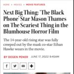 Mason Thames Instagram - Thank you @scottderrickson!!! @thehollywood_reporter #theBlackPhone @theblackphonemovie @scottderrickson @ethanhawke @madeleinemcgraw #jeremydavis @jamesransone @blumhouse @universalpictures June 24 Only in theaters :::::::::::::::::::::::::: 📸: Ken Wagnon styling: @fashionstyle_sally grooming: @rickydallas jacket, jeans @tomford boots: vintage @gucci