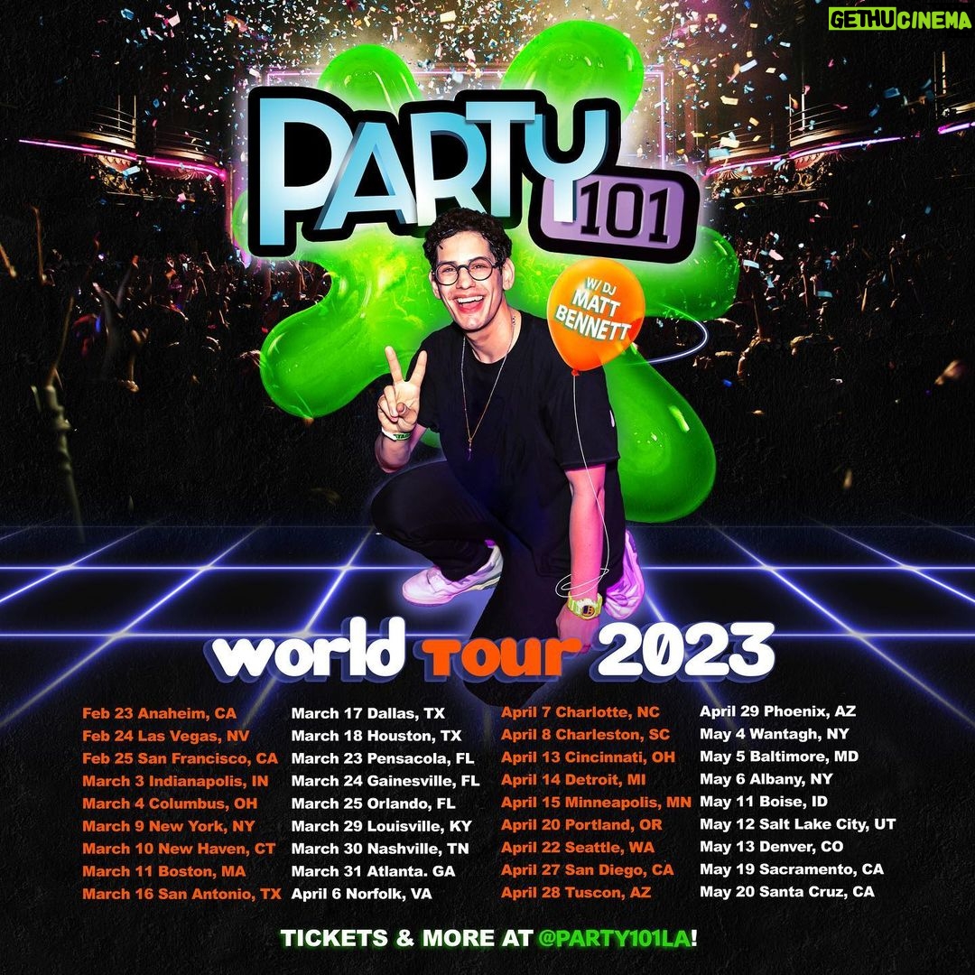 Matt Bennett Instagram - Second round of tour dates are live now! Tickets go on sale Friday at 10am local time but you can sign up for presale over at party101.club! Presale starts Wednesday at 10am PST ✌️ Los Angeles, California