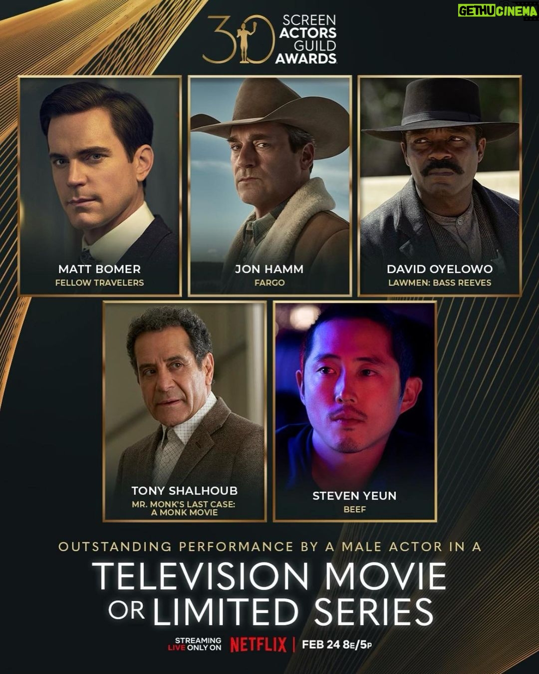 Matt Bomer Instagram - This means the world to me. I love my fellow actors so much- even the salty ones! I’m very grateful that we get to do what we do. And to be included in this incredible group- wow. Thank you @sagawards @sagaftra