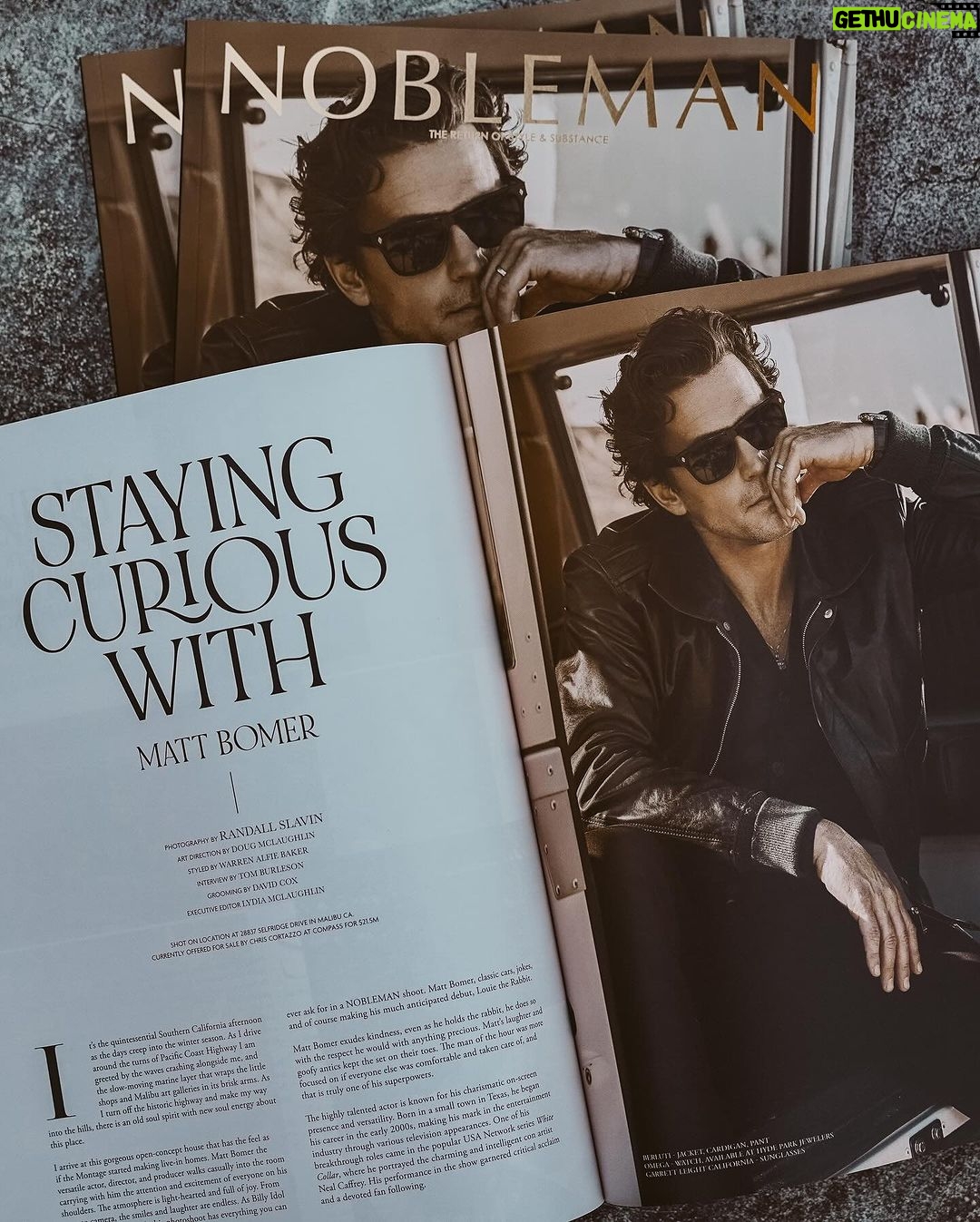 Matt Bomer Instagram - It’s here! @NOBLEMAN Issue No. 24 with a @mattbomer 12 page exclusive. On sale now at NoblemanMagazine.com “A Nobleman uses whatever lot he has been given in life to reach his hand down the mountain and help others up.” -Matt Bomer Photography by @randallslavin Styling by @warrenalfiebaker Art Direction by @ocdoug Interview by Tom Burleson Executive Editor @oclydia Grooming by @davidcoxhair Shot on location at 28837 Selfridge Drive in Malibu CA. Currently offered for sale by Chris Cortazzo at @compass for $21.5M #nobleman #mattbomer #noblemanmagazine #mensstyle #mensfashion #gentsfashion #whitecollar #gentleman Malibu, California