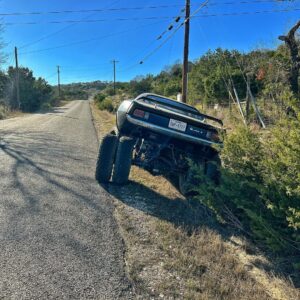 Matt Carriker Instagram - Runaway Diesel with the 12V Cummins in the Cuda. Engine at wide open, 4 rear wheels driving me forward, I was slamming the brakes trying to slow it down so front tires where locked up plowing for 40 feet while I was trying to turn it off. You can see the skid marks in the last pic. I got it shut down with the manual fuel shut off right as I hit the ditch. Will be adding an air shut off….. Holy hell