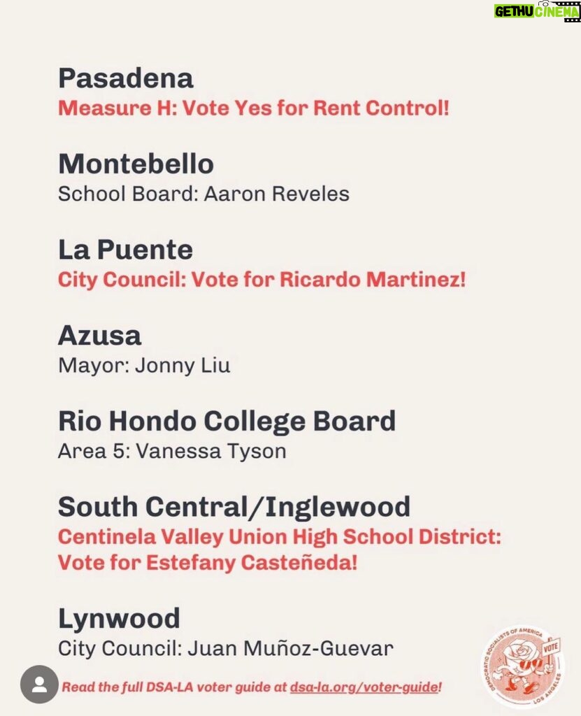 Matt McGorry Instagram - Voting guide for LA! Share widely! 📣📢📣📢 @dsa_la For the full guide check out dsa-la.org/voter-guide