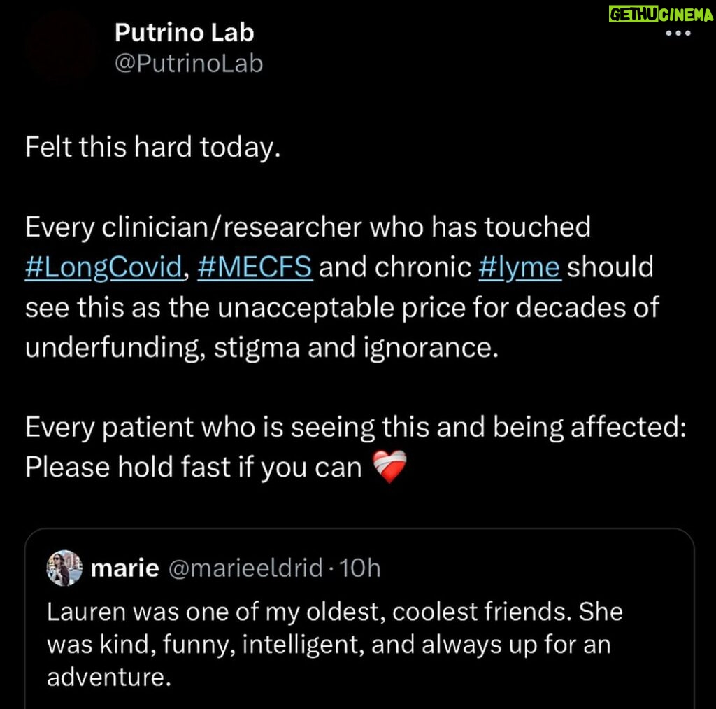 Matt McGorry Instagram - I came across Lauren’s (@iamlaurenhannah ) story though this tweet just the other day and it broke my heart. 💔 The system is failing people. Especially in the U.S where the safety nets are so inadequate, the #1 reason people declare bankruptcy, and #MECFS is so underfunded, misunderstood, not believed, and stigmatized. ME/CFS used to be known as Chronic Fatigue Syndrome but the name felt trivial to many comparison to the realities of living with it. In her last blog post, Lauren wrote (in Dutch), “I know you guys are tired of it, but I’m going to say it anyway. Please protect yourself against COVID-19. It still ensures that too many people have to live with a severe disability. Long COVID and ME are not very different. Believe me, you don’t want this to happen to you.” Lauren’s blog: https://hersenmist.wordpress.com/ (it’s in Dutch but you can use Google translate) Lauren’s X/Twitter: @dutchlauren Lauren did not get ME/CFS from Long COVID, but it is one of the more common chronic illnesses/disabilities that people get due to Long COVID. Long COVID is not a joke, protect yourself and others by wearing a respirator (N95 is best, KN95 next best). Hearts are especially heavy in the Long COVID & ME/CFS community today. 💜 For those dealing with ME/CFS and Long COVID, I see you and I will continue to fight with you. 🙏🏼❤️‍🔥🙏🏼 If you are struggling/thinking of suicide in the U.S. you can call or text 988. (Disclaimer that less than 2% of calls resulted in 911 being called). If you google “suicide hotline” you can find others in your respective counties. #MECFS #RememberLauren #MillionsMissing