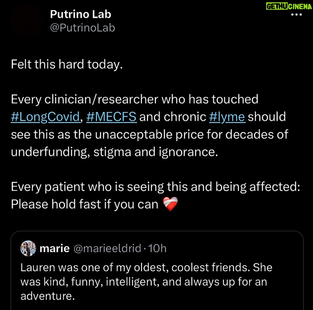 Matt McGorry Instagram - I came across Lauren’s (@iamlaurenhannah ) story though this tweet just the other day and it broke my heart. 💔 The system is failing people. Especially in the U.S where the safety nets are so inadequate, the #1 reason people declare bankruptcy, and #MECFS is so underfunded, misunderstood, not believed, and stigmatized. ME/CFS used to be known as Chronic Fatigue Syndrome but the name felt trivial to many comparison to the realities of living with it. In her last blog post, Lauren wrote (in Dutch), “I know you guys are tired of it, but I’m going to say it anyway. Please protect yourself against COVID-19. It still ensures that too many people have to live with a severe disability. Long COVID and ME are not very different. Believe me, you don’t want this to happen to you.” Lauren’s blog: https://hersenmist.wordpress.com/ (it’s in Dutch but you can use Google translate) Lauren’s X/Twitter: @dutchlauren Lauren did not get ME/CFS from Long COVID, but it is one of the more common chronic illnesses/disabilities that people get due to Long COVID. Long COVID is not a joke, protect yourself and others by wearing a respirator (N95 is best, KN95 next best). Hearts are especially heavy in the Long COVID & ME/CFS community today. 💜 For those dealing with ME/CFS and Long COVID, I see you and I will continue to fight with you. 🙏🏼❤️🔥🙏🏼 If you are struggling/thinking of suicide in the U.S. you can call or text 988. (Disclaimer that less than 2% of calls resulted in 911 being called). If you google “suicide hotline” you can find others in your respective counties. #MECFS #RememberLauren #MillionsMissing