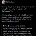 Matt McGorry Instagram – I came across Lauren’s (@iamlaurenhannah ) story though this tweet just the other day and it broke my heart. 💔

The system is failing people. Especially in the U.S where the safety nets are so inadequate, the #1 reason people declare bankruptcy, and #MECFS is so underfunded, misunderstood, not believed, and stigmatized. ME/CFS used to be known as Chronic Fatigue Syndrome but the name felt trivial to many comparison to the realities of living with it.

In her last blog post, Lauren wrote (in Dutch), 

“I know you guys are tired of it, but I’m going to say it anyway. Please protect yourself against COVID-19. It still ensures that too many people have to live with a severe disability. Long COVID and ME are not very different. Believe me, you don’t want this to happen to you.”

Lauren’s blog:
https://hersenmist.wordpress.com/
(it’s in Dutch but you can use Google translate)

Lauren’s X/Twitter:
@dutchlauren

Lauren did not get ME/CFS from Long COVID, but it is one of the more common chronic illnesses/disabilities that people get due to Long COVID. Long COVID is not a joke, protect yourself and others by wearing a respirator (N95 is best, KN95 next best).

Hearts are especially heavy in the Long COVID & ME/CFS community today. 💜

For those dealing with ME/CFS and Long COVID, I see you and I will continue to fight with you. 
🙏🏼❤️‍🔥🙏🏼

If you are struggling/thinking of suicide in the U.S. you can call or text 988. (Disclaimer that less than 2% of calls resulted in 911 being called). If you google “suicide hotline” you can find others in your respective counties. 

#MECFS #RememberLauren  #MillionsMissing