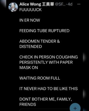 Matt McGorry Instagram - This is infuriating and unacceptable and why N95 masks need to be mandated in healthcare. High risk people should not have to risk death and having permanent, new health issues in trying to get the care they need. @ucsfhealth 

#Repost @disability_visibility
・・・
“Help me urge @ucsfhealth to require all staff, patients, and visitors to wear N95 masks 

#N95s4UCSF #KeepMasksInHealthcare 

Link in bio 

My recent column in Teen Vogue about the surge and its impact on me as a high risk disabled person became a terrifying reality when I had a medical emergency that required a visit to the ER and brief hospitalization in the ICU.

Disabled, immunocompromised, and chronically ill people know fully well that the world is not designed for us and how we are often dehumanized and considered burdens by the medical industrial complex. It is an exhausting struggle to be seen and heard while fighting to survive in the face of systemic oppression.

While I was in the hospital I tweeted some of my experiences because I needed to document what was happening and do something while filled with fear. 

Writing and organizing is a way to channel my rage and process my medical trauma.

I call upon you all to help me push for a N95 mask mandate at UCSF Health.

No one should have to delay care or risk infection from COVID when receiving necessary medical care.

Image description: A picture of me, an Asian American disabled woman. There is a tracheostomy at my throat connected to a ventilator tube. A white gauze dressing is tucked around the tracheostomy. I am wearing a camouflage jacket. My eyes are swollen after crying uncontrollably for hours and barely able to open. I look miserable.”