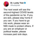 Matt McGorry Instagram – Repost @luckytran
・・・
“According to the latest CDC COVID-19 wastewater data, we are currently in the second-biggest surge of the pandemic. 35 states have very high or high levels of COVID-19.

The surge will peak in the next week, with ~2 million infections per day. During this surge, ~100 million people total (~1 in 3 people in the US) will likely get COVID.

If you are sick, please stay home if you can. If you have to go into work, please wear an N95 mask to protect others. If you are an employer or political leader, please increase paid sick days.

And the reality is that because many people attended large unmasked events over the holidays, and we are in a big surge of COVID cases, now is one of the most important times of the year to wear a mask.

Wastewater data suggests there was a 50%+ chance you encountered someone with COVID if you attended an event with 20+ people over the holidays.

You can transmit COVID before you develop symptoms, so now is a good time to wear a mask to protect others, and also yourself (if you were lucky enough to avoid infection over the holidays).

Start the new year by staying safe and healthy by following the science and taking a few simple precautions like getting vaccinated, wearing a mask, testing, and staying home when you are sick!

#health #holidays #newyear #science #medicine #celebration “