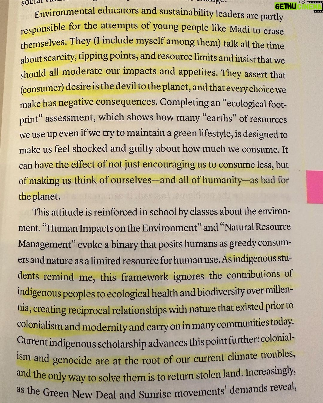 Matt McGorry Instagram - "A Field Guide to Climate Anxiety" by @sarahjaquetteray Deeply grateful for the wisdom within this book. If you're feeling hopeless and burned out because of climate change, I can't recommend this book enough. "Cognitive psychologists recognize the importance of being aware that we are part of a team. 'People easily feel helpless if left on their own when confronted with the severity of the coming climate disruptions,' Stoknes observes. But 'participating in a community or group that works for a common cause is a good remedy (the only one, actually) for this toxic helplessness and passivity.' When my students recognize that they are all in the same boat and that they *need* to rely on each other, to express vulnerability about their anxiety and dread, and to cultivate community morale, they become the change they want to manifest in the world. They spread that uplift to other classes. Not feeling alone is probably the most important prescription for long-term resilience. When our classes start with building community before learning content, we all have far more energy and passion about the subject matter when we finally get there... Practice green consumerism because it feels right- because you *wish* to- not because you'll feel guilty if you don't. Don't let green consumerism make you complacent. When you limit your arena of social change to what you buy or don't buy, you can lull yourself into thinking that's enough. Remember that the pollution and resource costs of a pen pale in comparison to the impacts of industries. Although we wield power as consumers, we have greater impact as citizens, community members, and social-change agents who can do much more than not buy plastic cutlery or pens. I find myself responding resentfully to environmental messages that ask me to feel guilty. Kimmerer's non-built based pathos helped me overcome my own affective dissonance with respect to guilt. That is the model we should use in encourage others to become climate activists. 'Make justice and liberation feel good,' insisnts adrienne maree brown. Humans will come back over and over again to feel pleasure.'" My Booklist: bit.ly/mcgreads (link in bio) #McGReads