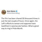 Matt Walsh Instagram - It's been a wild 24 hours. It began with Twitter labeling our film hate speech and completely suppressing it, and ends with all suppression lifted and Elon Musk himself tweeting out the film and urging people to watch it. A huge win. Go watch the movie for free at the link in my bio.