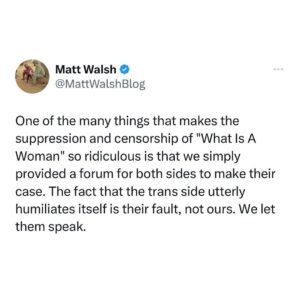 Matt Walsh Instagram - Twitter has now chosen a side and declared that one side is not only wrong but shouldn't even be heard. This is of course the position of every Big Tech platform on this issue. We hoped Twitter would be different. Today it seems like we were wrong.