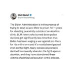 Matt Walsh Instagram - Biden is doing to pro-lifers what he’s done to J6ers. Except pro-lifers are being targeted for standing outside of buildings and praying. This is even more egregious. Yet the J6ers get significantly more attention from most conservative pundits than the pro-lifers.