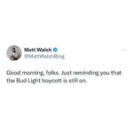Matt Walsh Instagram - This shouldn’t even be a conversation. Bud Light is a brand owned by a foreign conglomerate that tried to push trans ideology and is now paying the price. There is absolutely no legitimate reason to back away or let off the gas. They deserve everything that’s happened to them. Going back to support Bud Light without getting an apology is not in any sense a win. That would be us surrendering and snatching defeat from the jaws of victory. It would be a total unforced error and it would completely negate one of the Right's greatest cultural victories in recent times, and all for no benefit whatsoever.