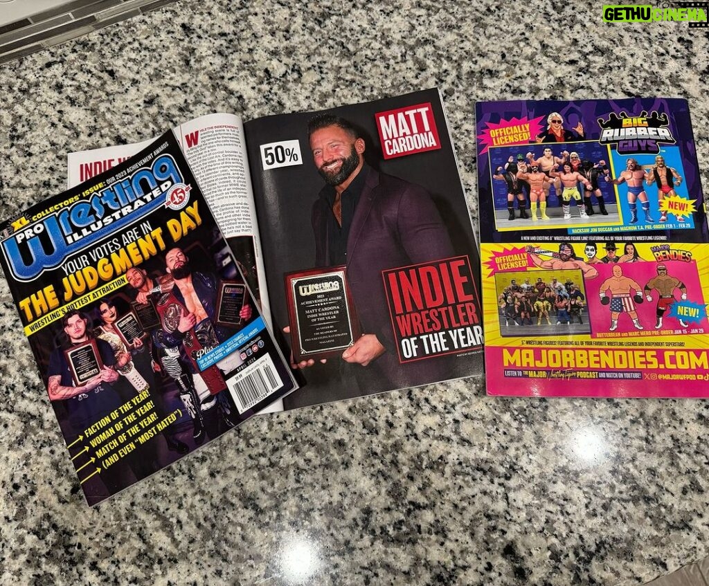 Matthew Cardona Instagram - Check out the latest @officialpwi… Full page of me winning Indie Wrestler of the Year and @majorwfpod figures on the back cover! MajorBendies.com