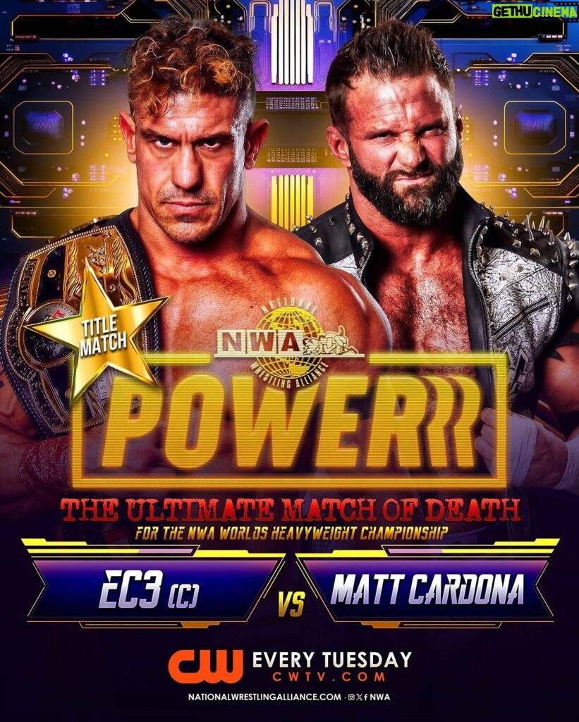 Matthew Cardona Instagram - WATCH IT RIGHT NOW! I go one on one with @therealec3 for the @nwa Worlds Heavyweight Championship in The Ultimate Match of Death! Watch on @TheCW! GO HERE TO WATCH FOR FREE… https://www.cwtv.com/shows/nwa-powerrr/the-golden-door/?play=9039c77d-e085-449a-a5e0-5b015c8e9097&viewContext=Home+Swimlane