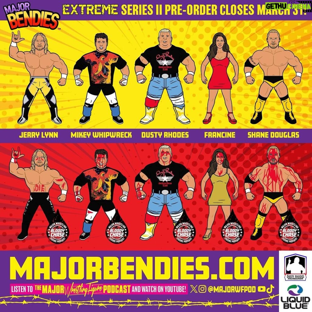 Matthew Cardona Instagram - You are now able to pre-order Extreme Series 2 #MajorBendies! Available in standard or non-bloody variants. Also available individually if you don’t need all of them, though, the bundles get you a discount. Get yours at MajorBendies.com #ScratchThatFigureItch