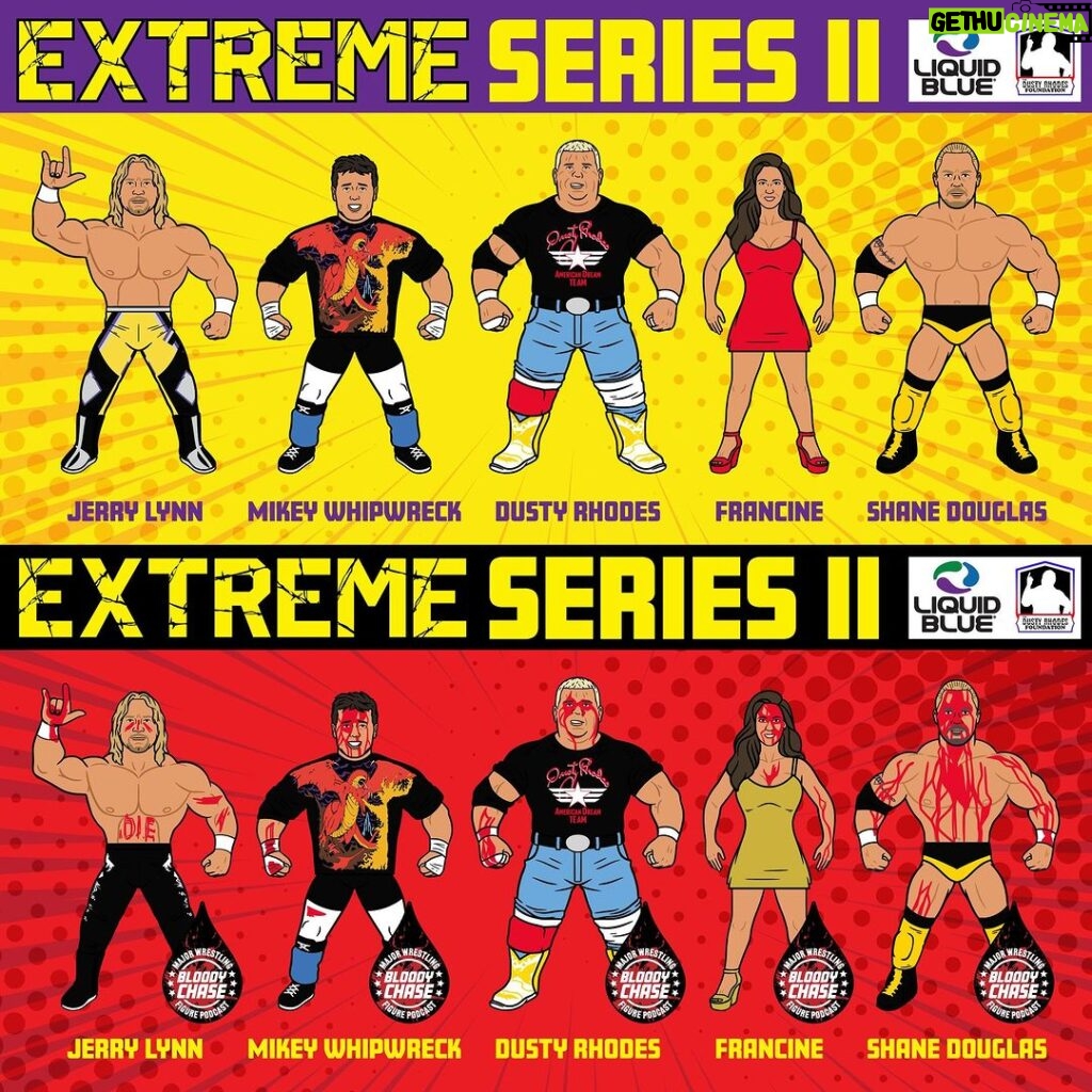 Matthew Cardona Instagram - Available for Pre-Order, NOW! Extreme #MajorBendies Series 2 can be purchased in bloody and non-bloody bundles at a discount, or individually at MajorBendies.com! Jerry Lynn Mikey Whipwreck Dusty Rhodes @ECWDivaFrancine Shane Douglas #ScratchThatFigureItch
