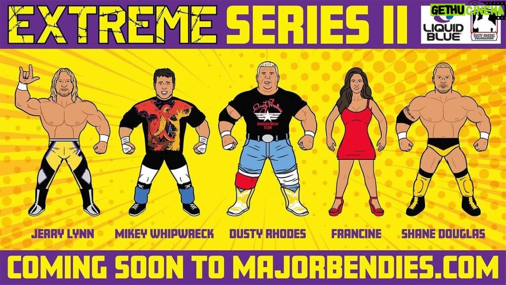 Matthew Cardona Instagram - Extreme #MajorBendies Series 2 will be up for pre-order in March with bloody & non-bloody versions at MajorBendies.com! • Jerry Lynn • Mikey Whipwreck • Dusty Rhodes • @ECWDivaFrancine • Shane Douglas Who are you most excited for? #ScratchThatFigureItch